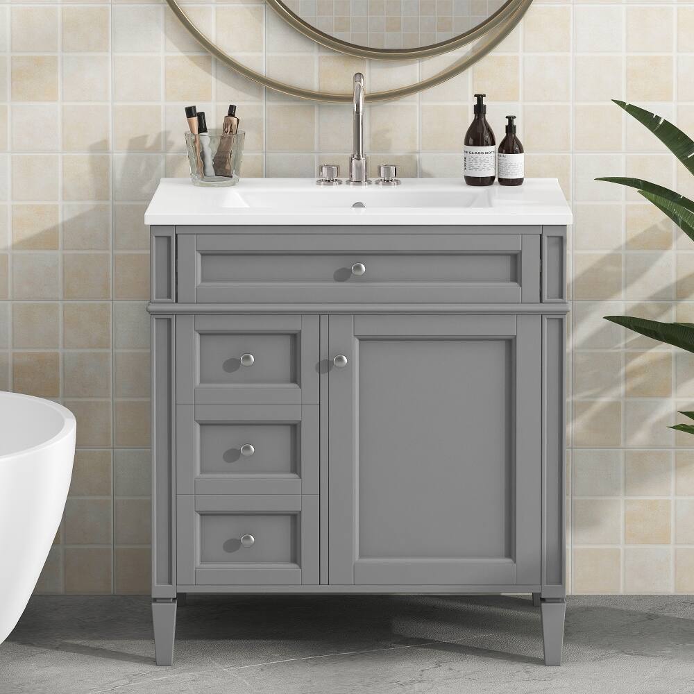 Left. Loheer - Loheer 30 inch Bathroom Vanity with Sink, Grey Single Sink Bathroom Vanity, Modern Bathroom Storage Cabinet - Grey.