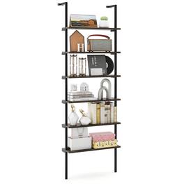 Costway - 6-tier Ladder Shelf 72 Inches Industrial Wall Mounted Bookshelf - Oak