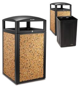 Alpine Industries - 40 Gallon Steel Outdoor Trash Can with Insert Liner and Dome Lid - Stone