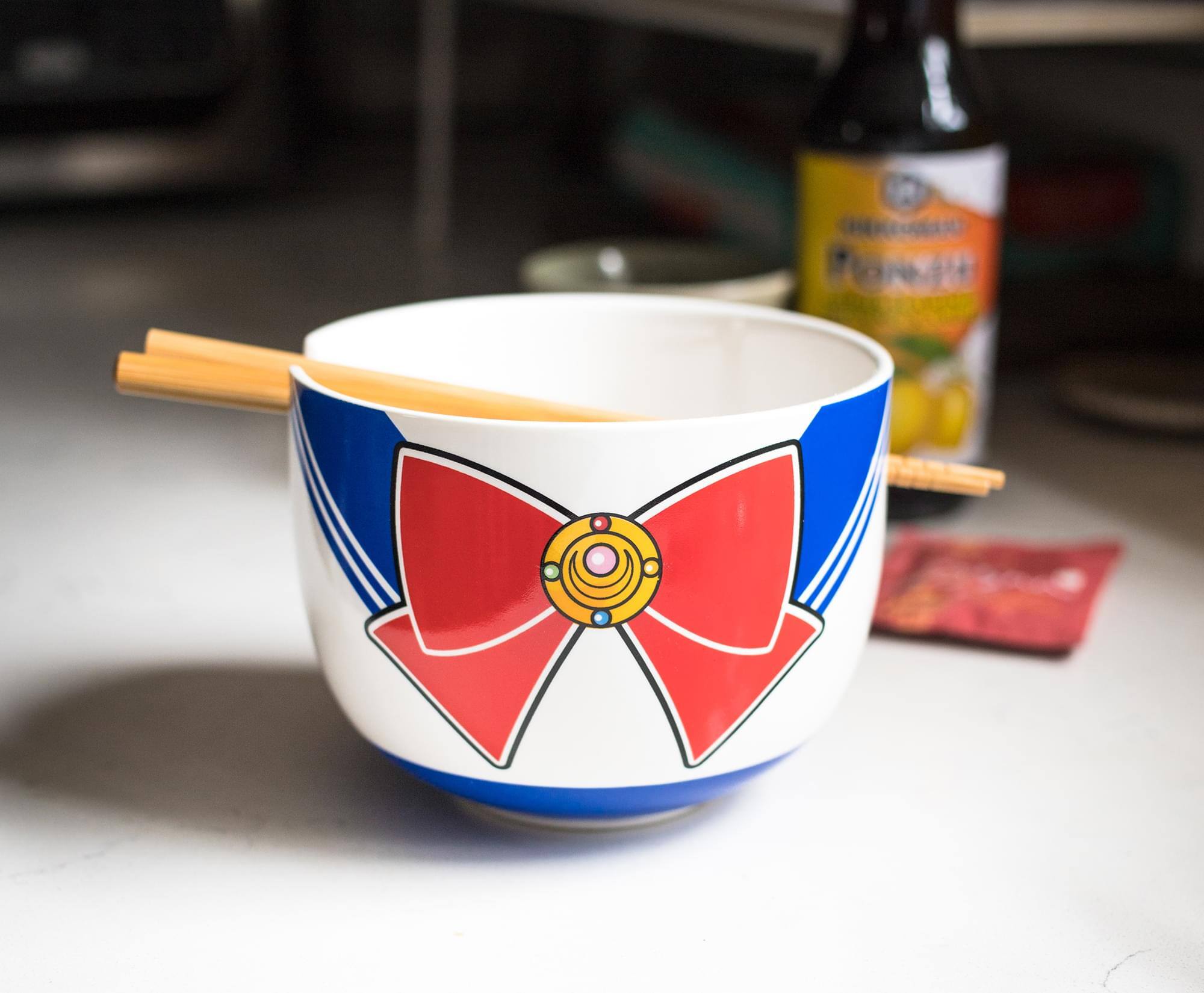 Alt View 4. Just Funky - Sailor Moon Japanese Dinnerware Set | 16-Ounce Ramen Bowl, Chopsticks - Blue.