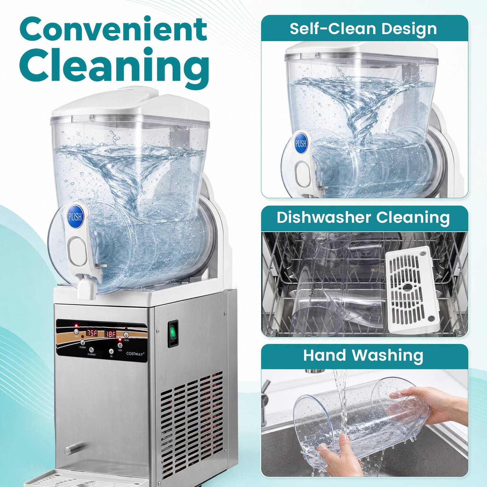 Convenient Cleaning

Self-Clean Design

Dishwasher Cleaning

Hand Washing