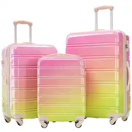 BreeBe - Hardshell 3 Piece Luggage Set Gradient Color Expandable Suitcase with Spinner Wheels TSA Lock Lightweight 20" 24" 28" - Multicolor Pink