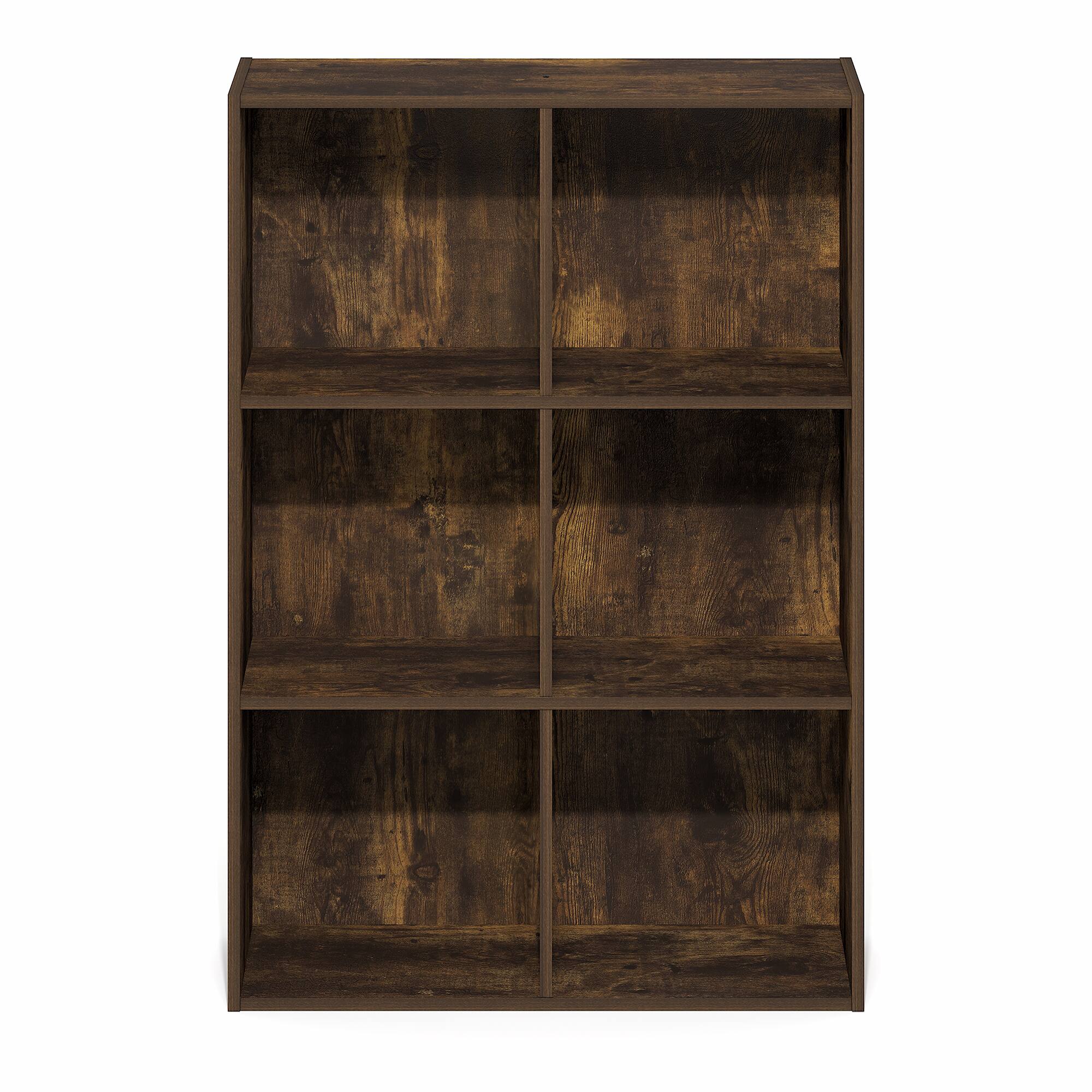 Alt View 6. Furinno - LUDER Book Shelf, 6-Cube Bookshelf, Bookcase with Open Shelves, 9.5 x 24.6 x 35.4 - Amber Pine.
