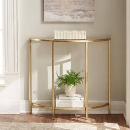 Hivvago - Half-Circle Entryway Console Table Metal Glass Top Bottom Shelf Sofa Table - Gold