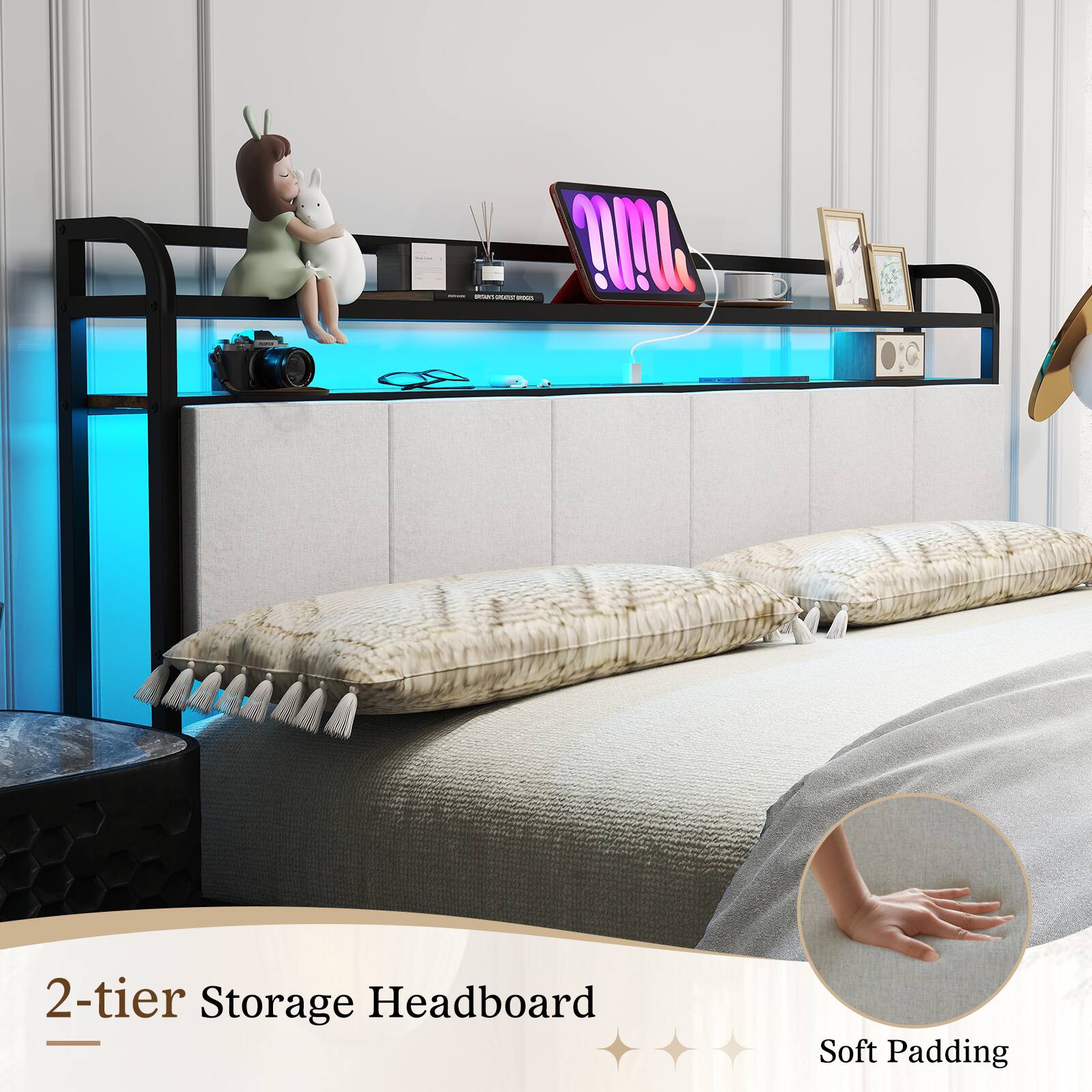 2-tier Storage Headboard  
Soft Padding