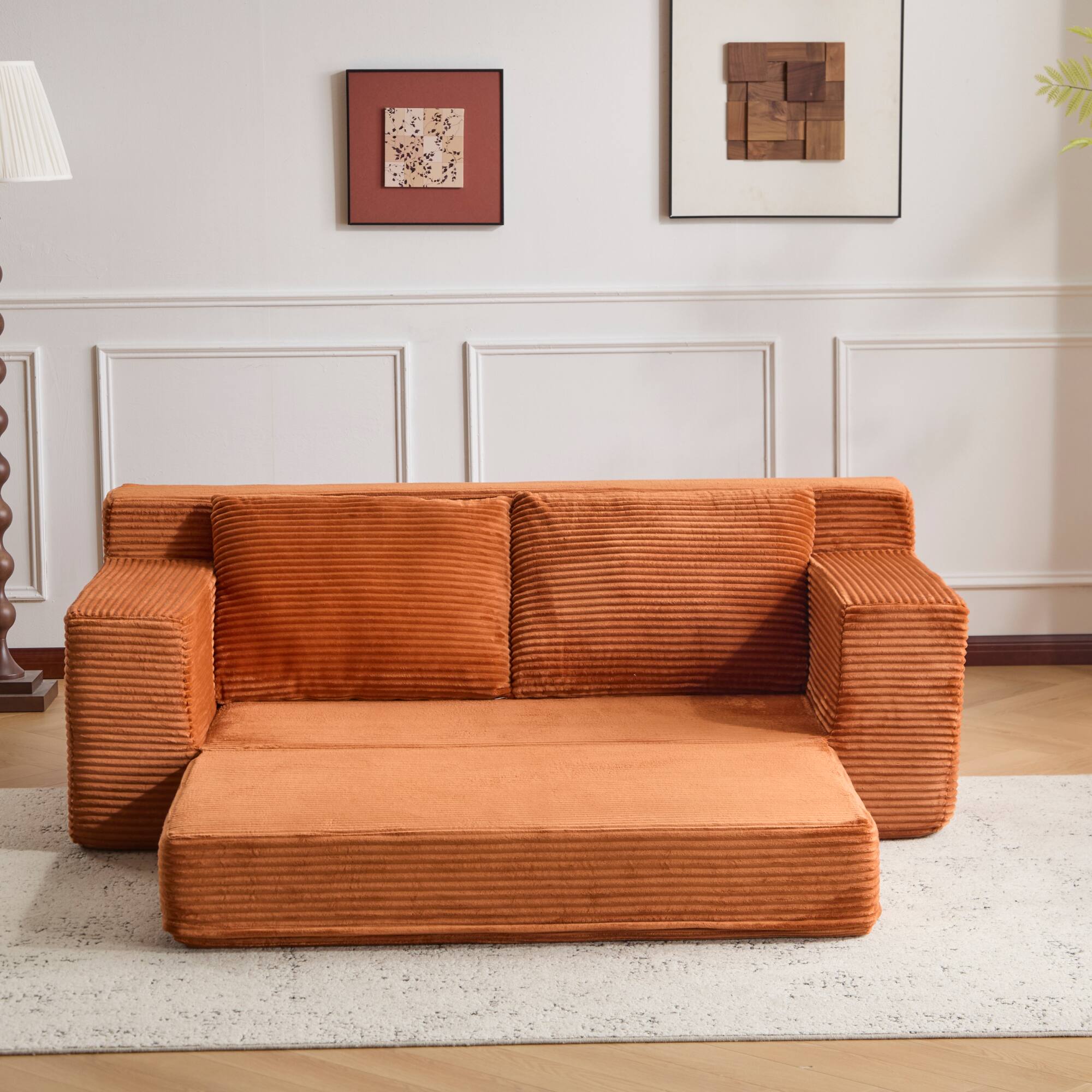Alt View 6. GOODSILO - Modern Corduroy Loveseat Sofa Bed | Reversible Cushions & Deep Seating for Compact Spaces - Orange.