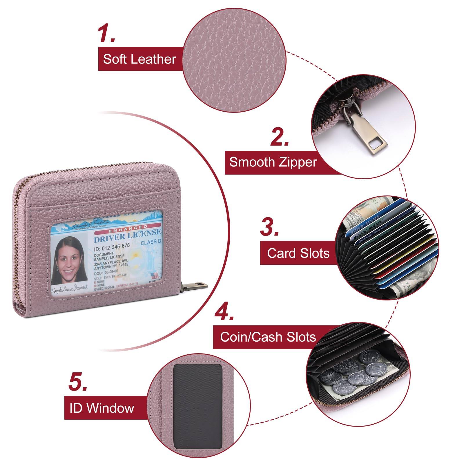 Alt View 1. Jadie Link - Leather Wallet Women Rfid Blocking Small Compact Wallets Credit Card Holder Window Soft Leather Credit Card Holder - A-Dark Black.