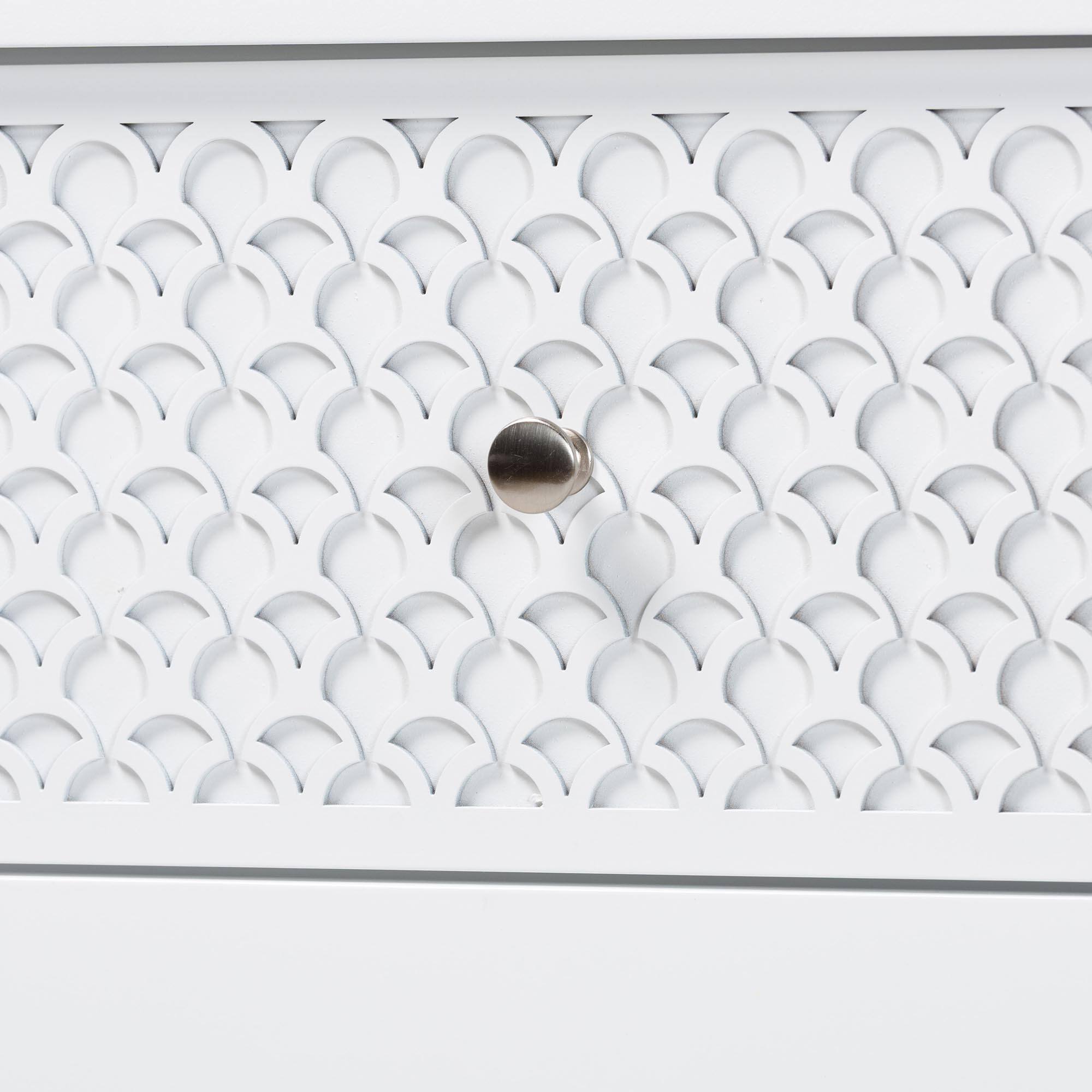 Alt View 1. Baxton Studio - Lara Dresser - 6-Drawer Bedroom Storage Chest with Laser-Cut Geometric Overlay for Clothing and Organization - White.