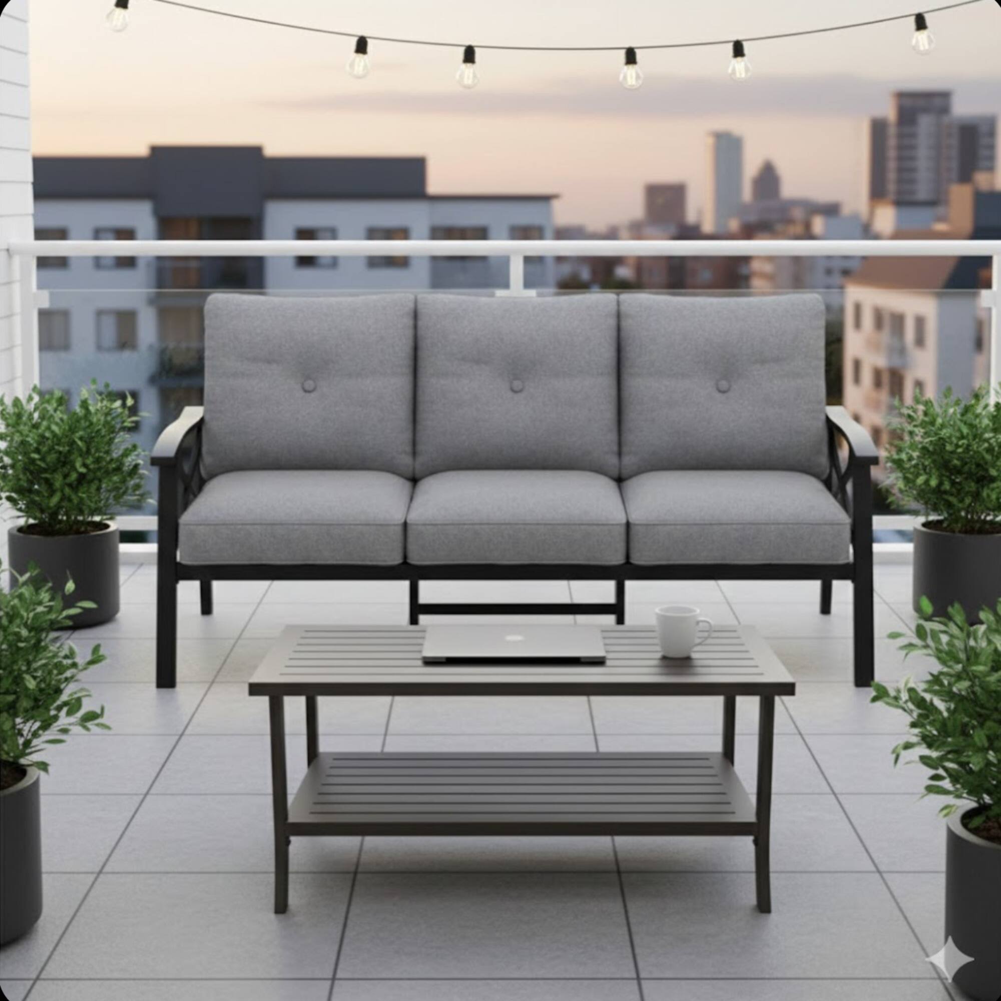 Angle. Anysun - Modern Minimalist Outdoor Patio Set with 3-Seat Patio Sofa and and Rectangular Coffee Table - Black.
