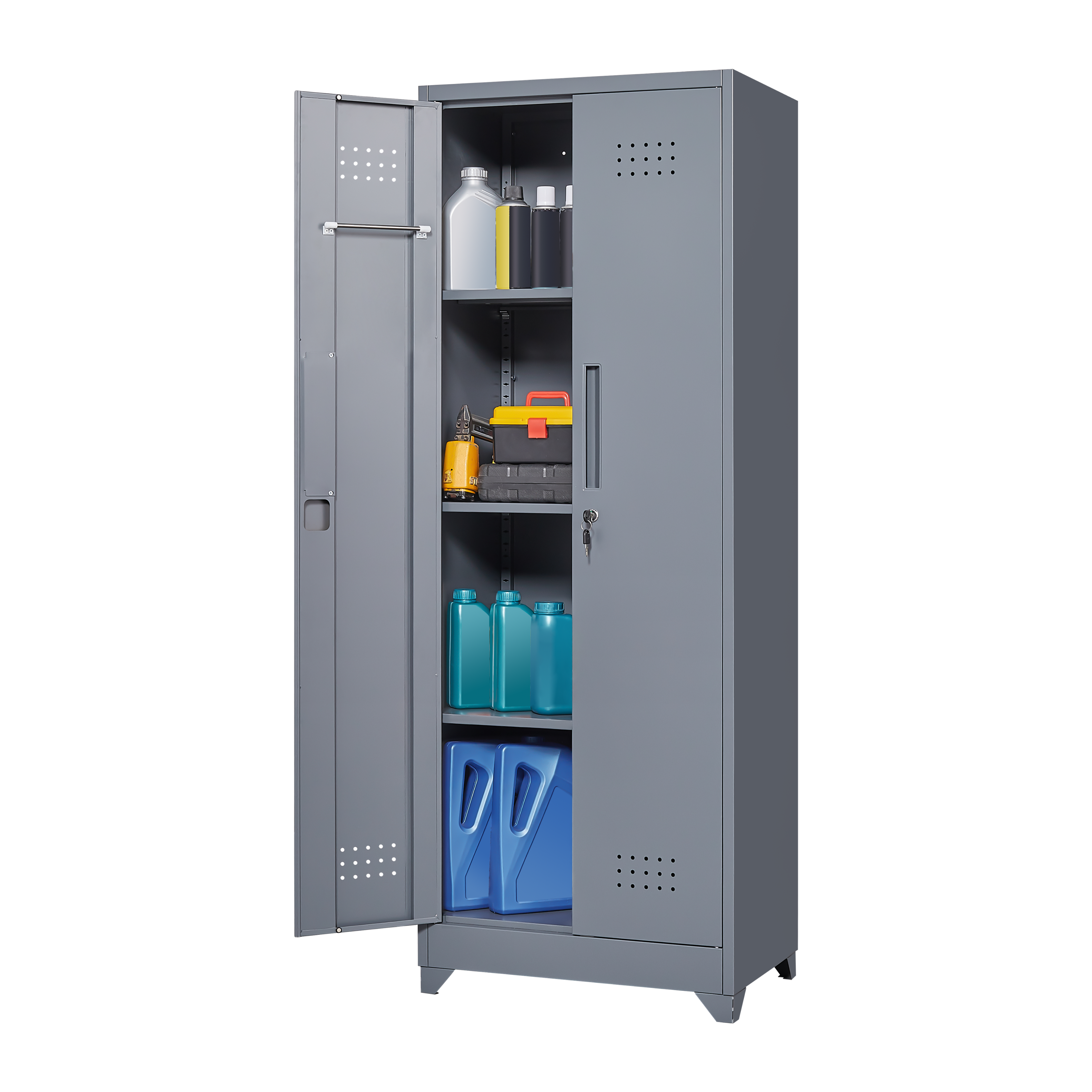 Alt View 7. GOODSILO - Heavy-Duty Steel Storage Cabinet with Locking Doors, Shelves, and Hanging Rod for Garage and Utility Organization - Grey.