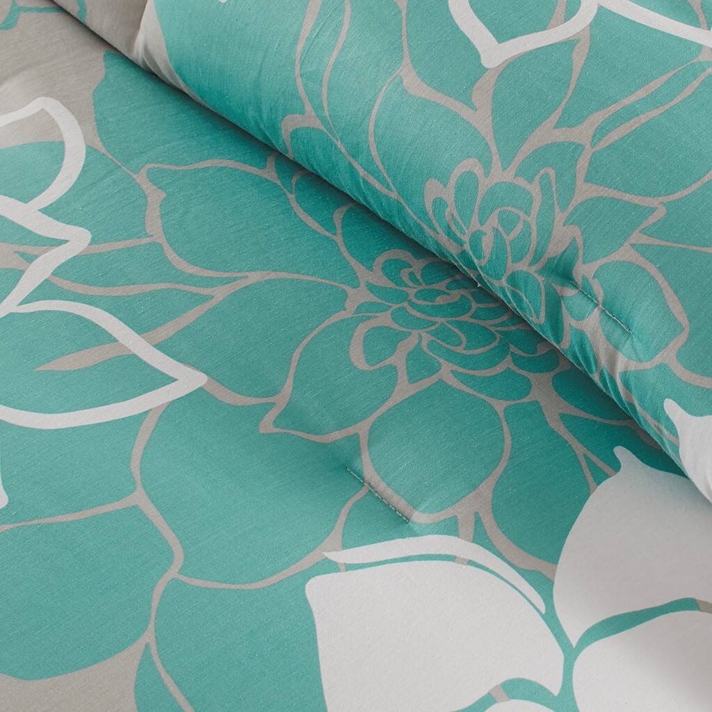 Left. TinyHomie - Printed Cotton Sateen Comforter Set Aqua Twin/Twin XL - Aqua.