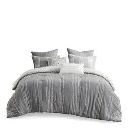 Gracie Mills - Trujillo 3-Piece Embroidered Stripes Cotton Jacquard Comforter Set - Gray