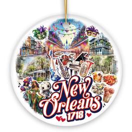 OrnamentallyYou - Festive New Orleans Handcrafted Ornament Mardi Gras Souvenir and Louisiana Christmas Gift Circle - Multi-colored