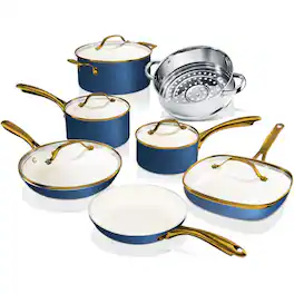 Gotham Steel - 12 Piece Pots and Pans Nonstick Set Ceramic Cookware Kitchen Set - Navy