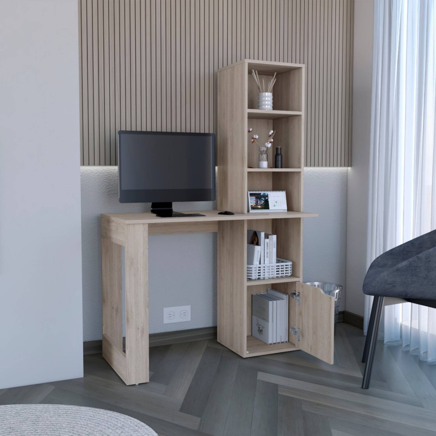 Alt View 7. Glintex - Computer Desk with Interlocking System, Pre-Drilled Holes, Durable Wood, Easy Assembly and DIY-Friendly Design - Gray.