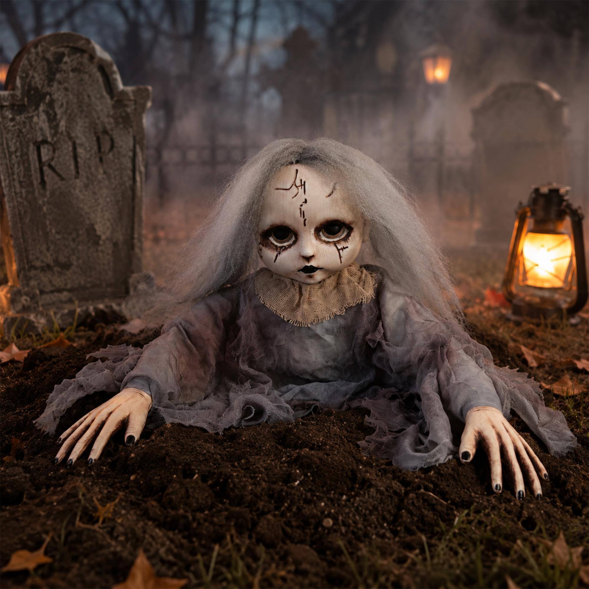 Alt View 2. Funworld - Creepy Doll Grave Breaker Halloween Decor | 12 Inches - Grey.