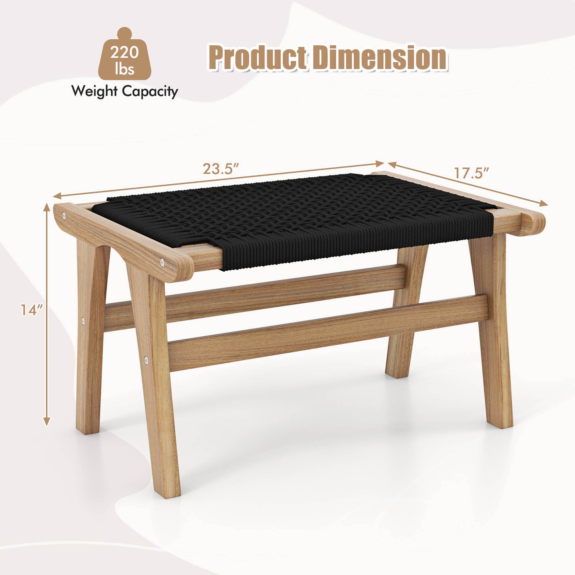Product Dimension

Weight Capacity: 220 lbs

Dimensions:
- Length: 23.5"
- Width: 17.5"
- Height: 14"