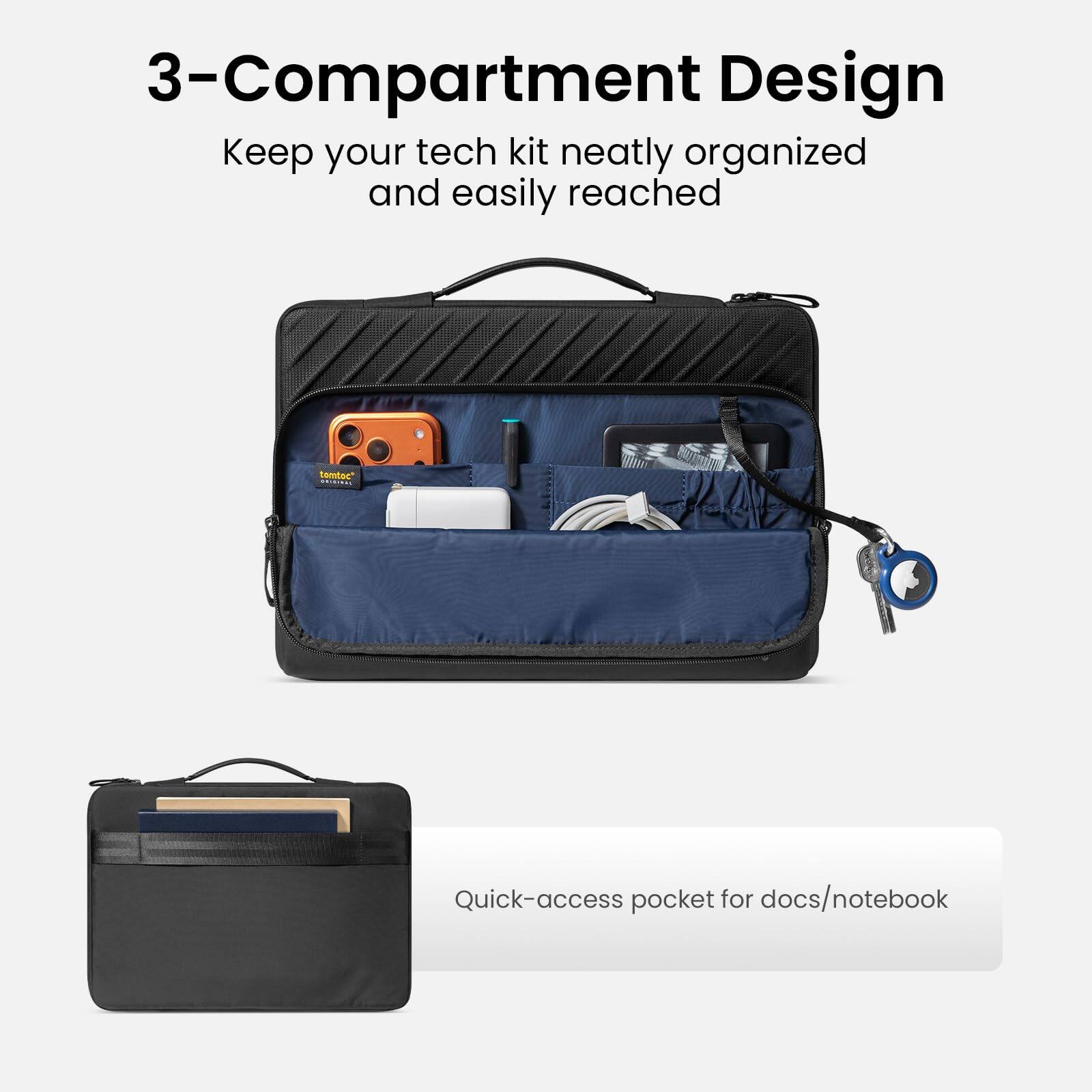 3-Compartment Design  
Keep your tech kit neatly organized and easily reached

Quick-access pocket for docs/notebook