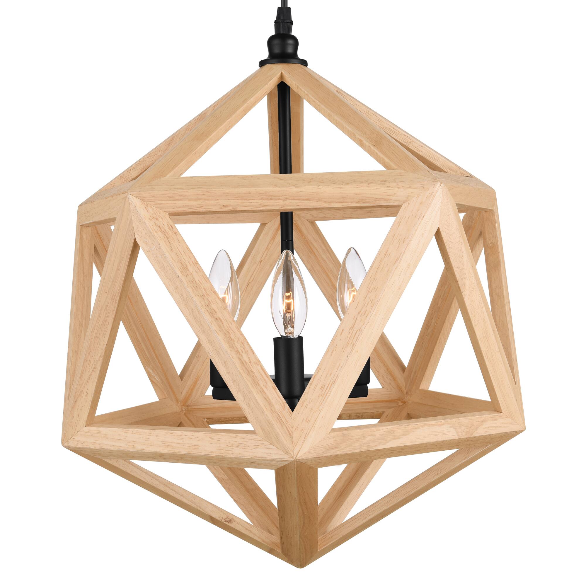 Angle. CWI Lighting - Lante 3 Light Pendant With Black & Wood Finish - Black.