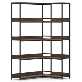 Kadyn - 5-Tier L-Shaped Corner Bookshelf - Etagere with Metal Frame, Walnut - Brown