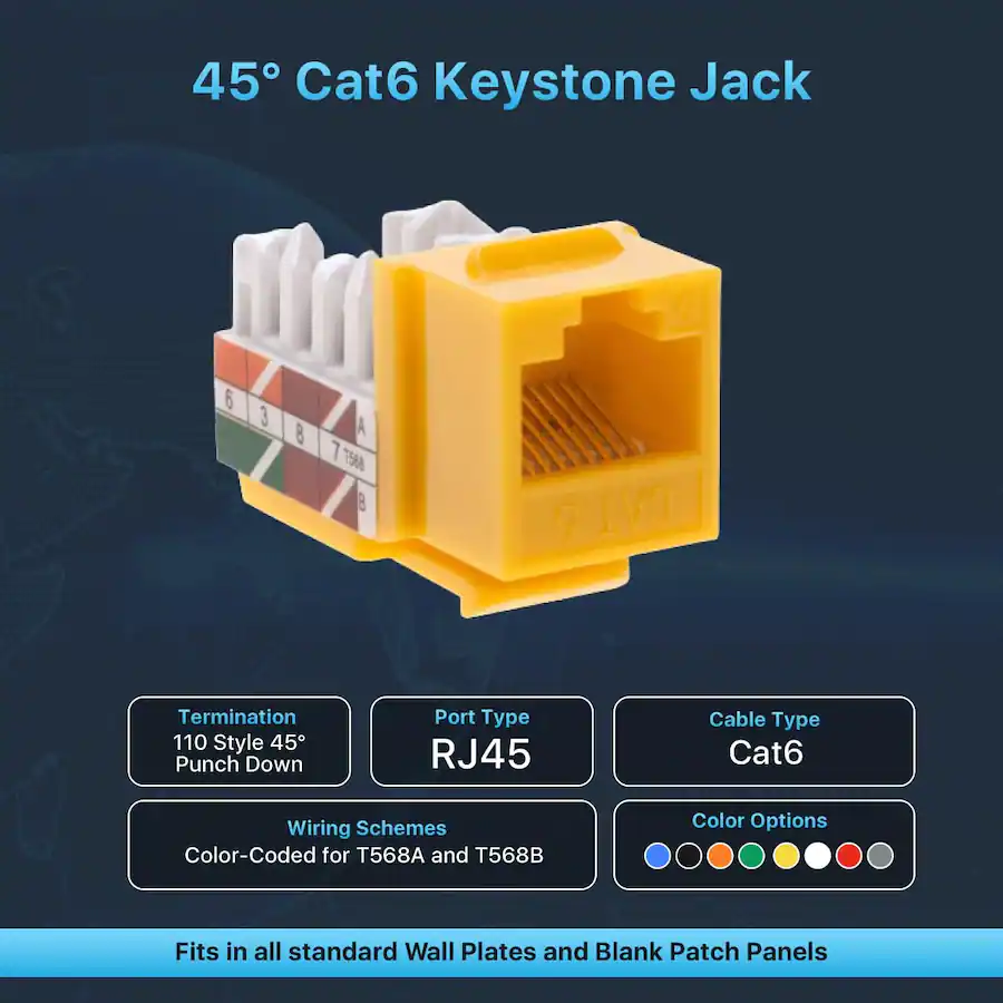 Cables Direct Online Cat6 45° Angled RJ45 Keystone Jack, 8P8C 110 Punch ...