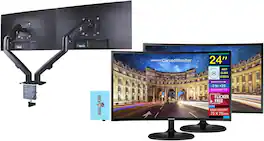 Samsung - CF390 24" Curved FHD Monitor, AMD FreeSync, (LC24F390FHNXZA) 2 Pack w/DKZ Hub & ErgoFlexy Dual Mount Arm - Black