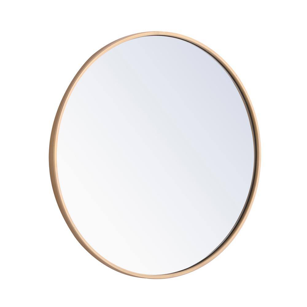 Left. Elegant Decor - Metal frame Round Mirror 24 inch Brass finish - Brass.