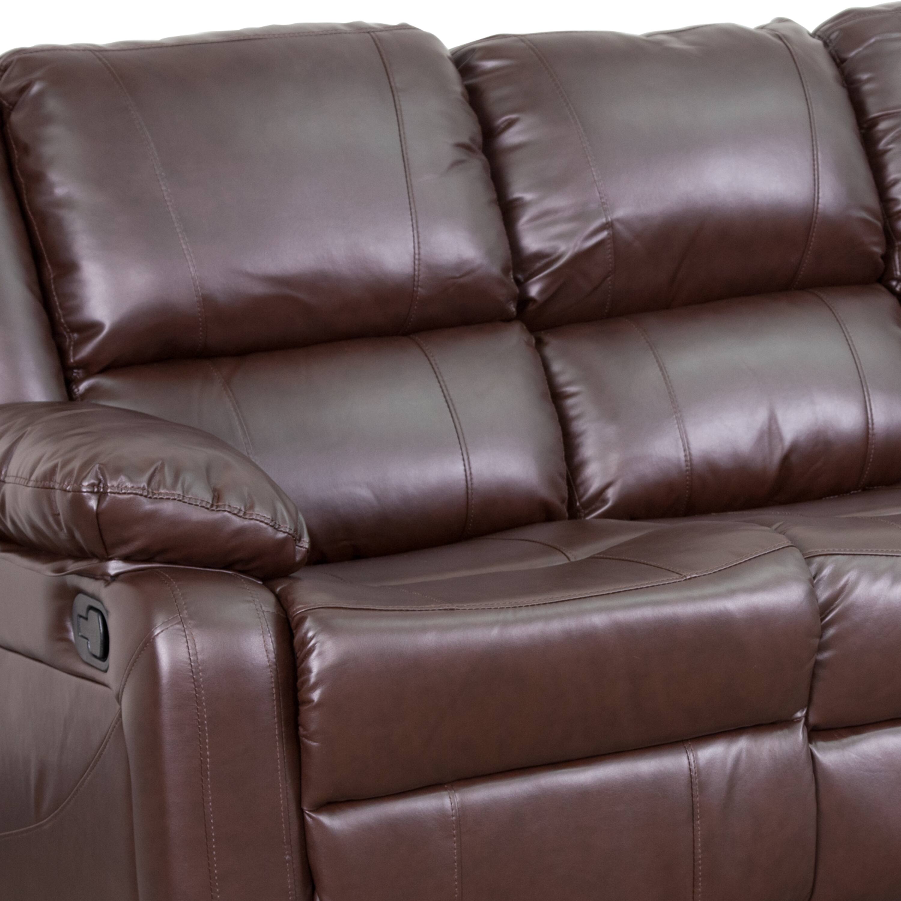 Alt View 8. Emma + Oliver - Bustle Back LeatherSoft Sofa with Two Built-In Recliners - Brown LeatherSoft.