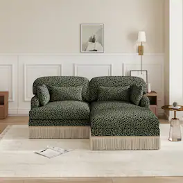 Anysun - Delicate Fashion Style Chenille Leopard Printing L-Shape Sofa with Movable Ottoman, Easy Assembly - Green