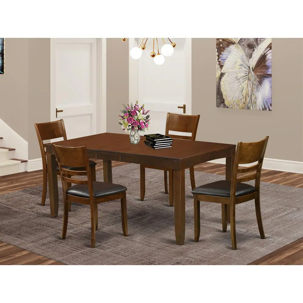 Back. East West Furniture - 5 Pc Dining room set for 4-Dining Table with Leaf and 4 Dining Chairs - Espresso.