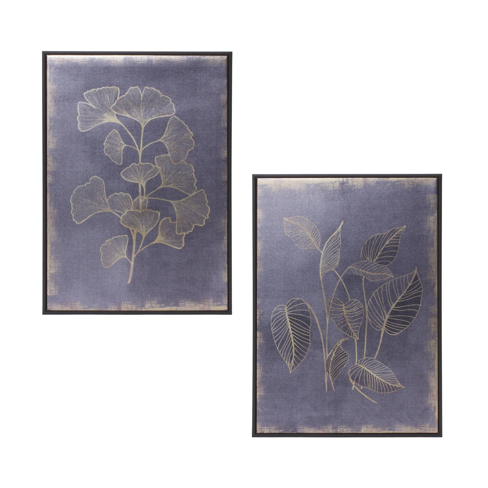 Front. BreeBe - Framed Foliage Print (Set of 2) - gold, cobalt.