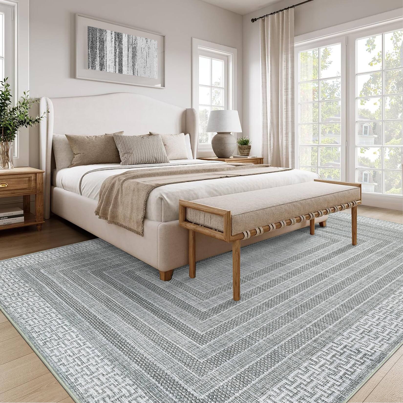 Left. GARVEE - Modern Geometric Area Rug Architectural Pattern Machine Washable Non Slip Low Pile Floor Cover for Living Room Bedroom - Grey.