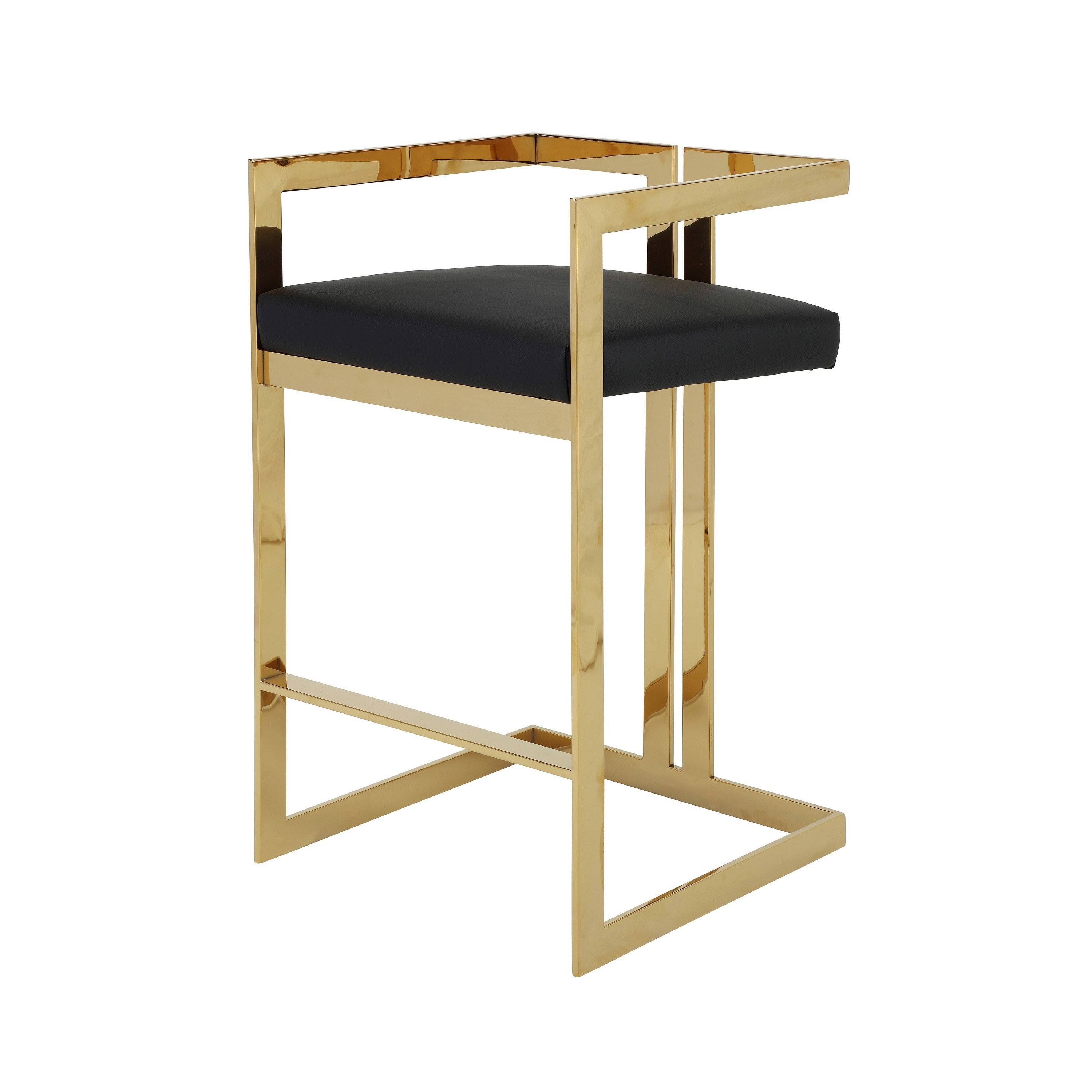 Left. Manhattan Lane - Suki 30 Inch Barstool Chair, Black Faux Leather Seat, Gold Cantilever Base - Black, Gold.
