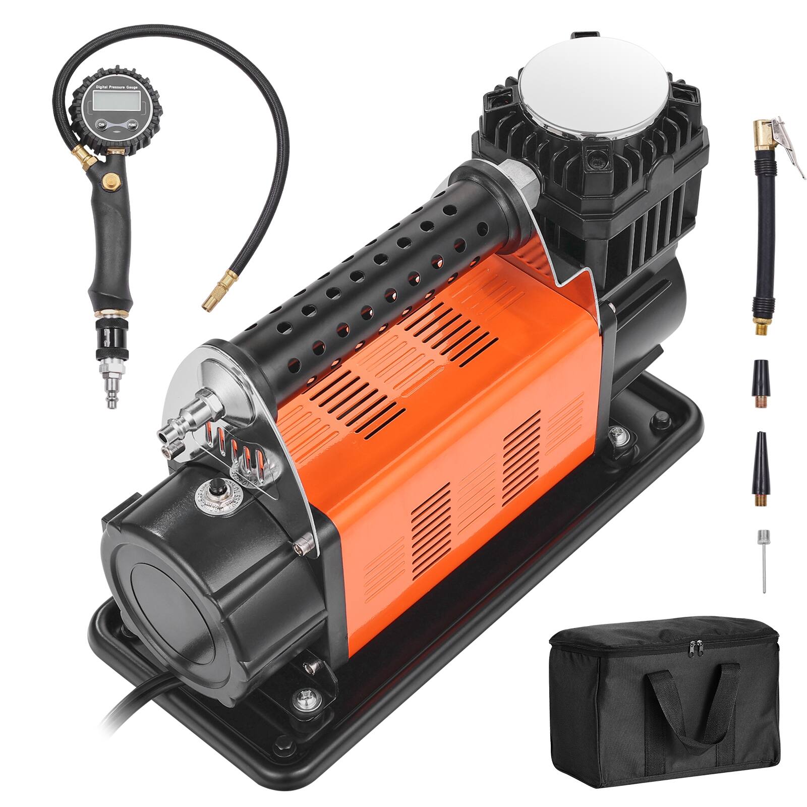 Alt View 5. VEVOR - 12V Heavy Duty Air Compressor - with Digital Pressure Gauge Tire Inflator Kit, 7.06 CFM Portable Tire Inflator, 150PSI - Black; Orange.