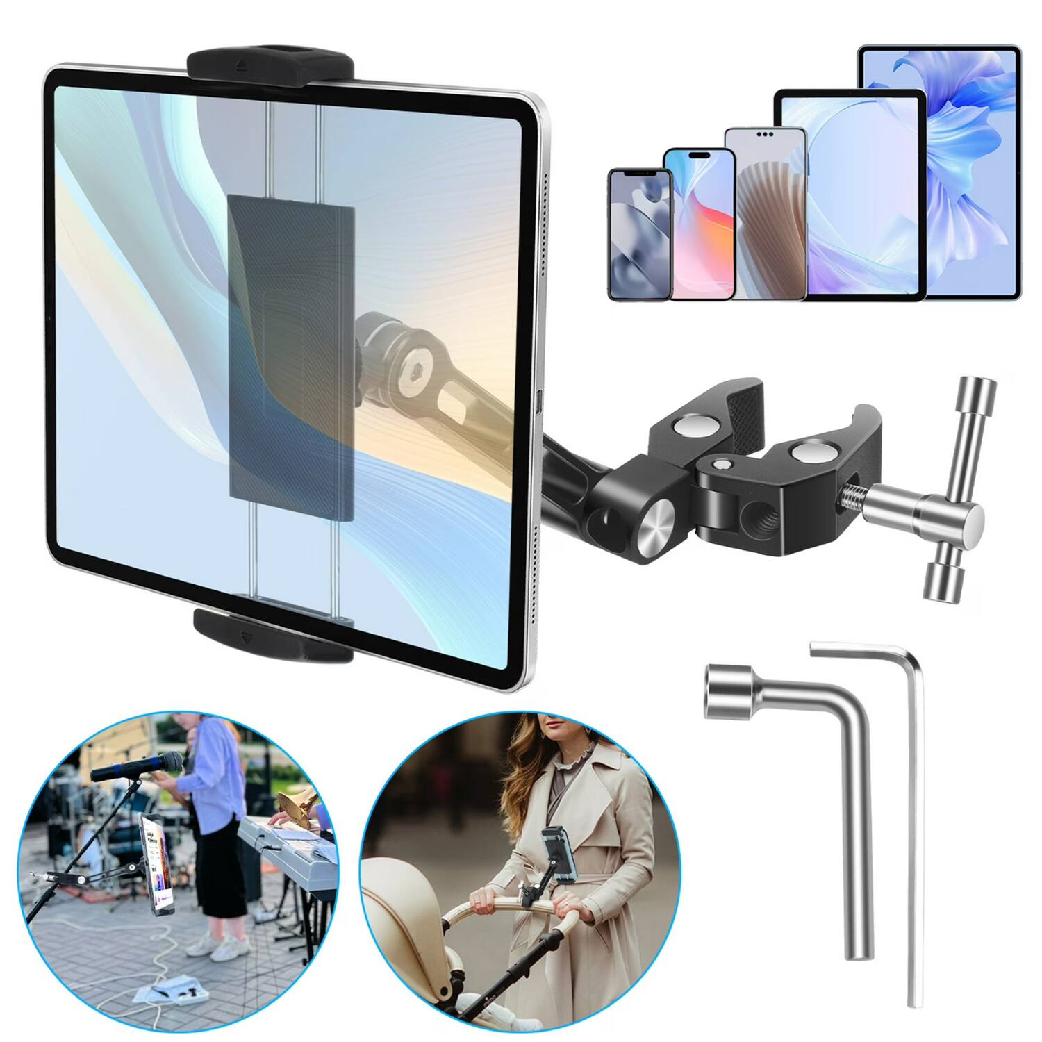 Angle. Home Collection - Universal Mic Stand Tablet Holder Mount - Black.