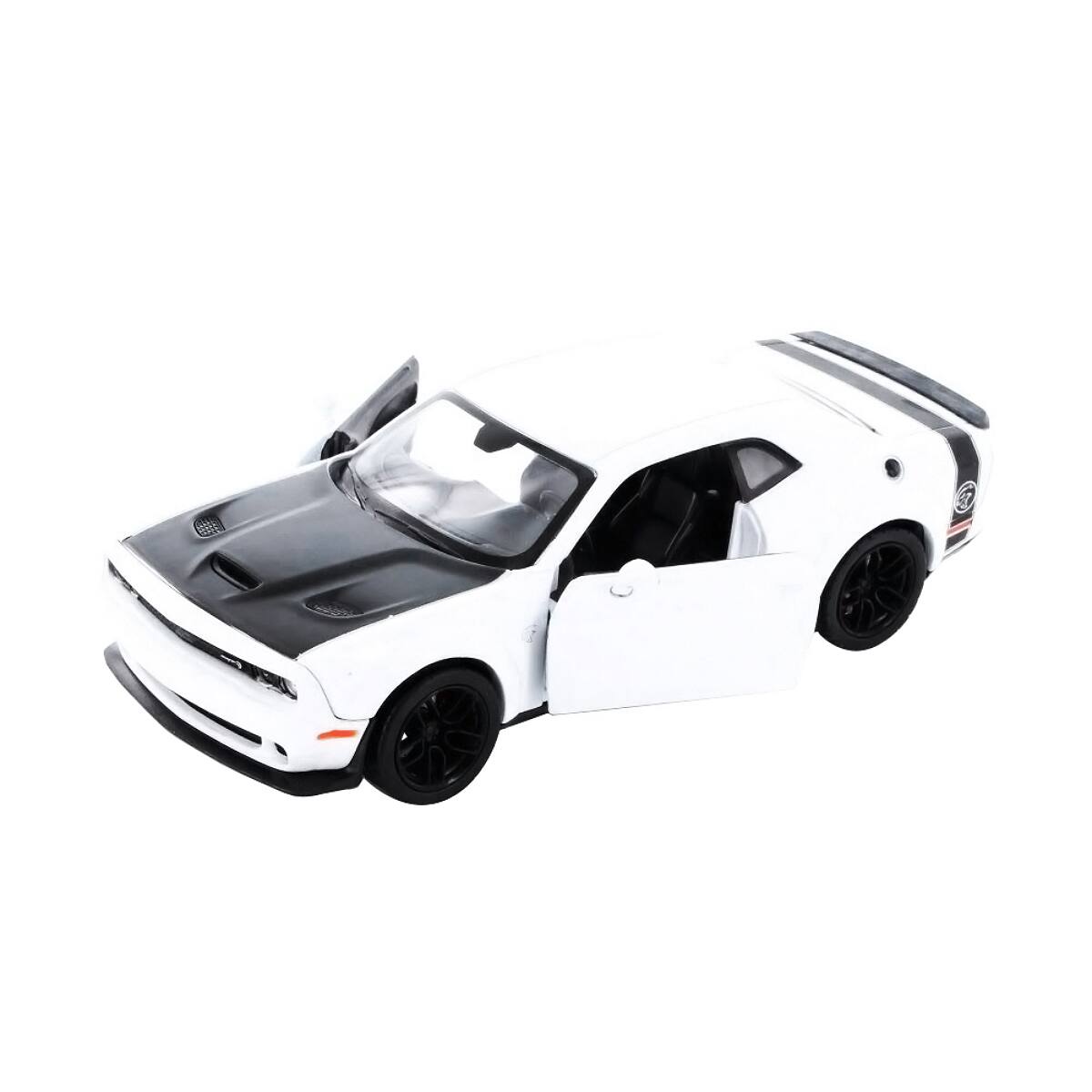 Left. Motormax - 2018 Dodge Challenger SRT Hellcat Widebody White with Black Hood 1/24 Diecast Model Car by Motormax - White And Black.