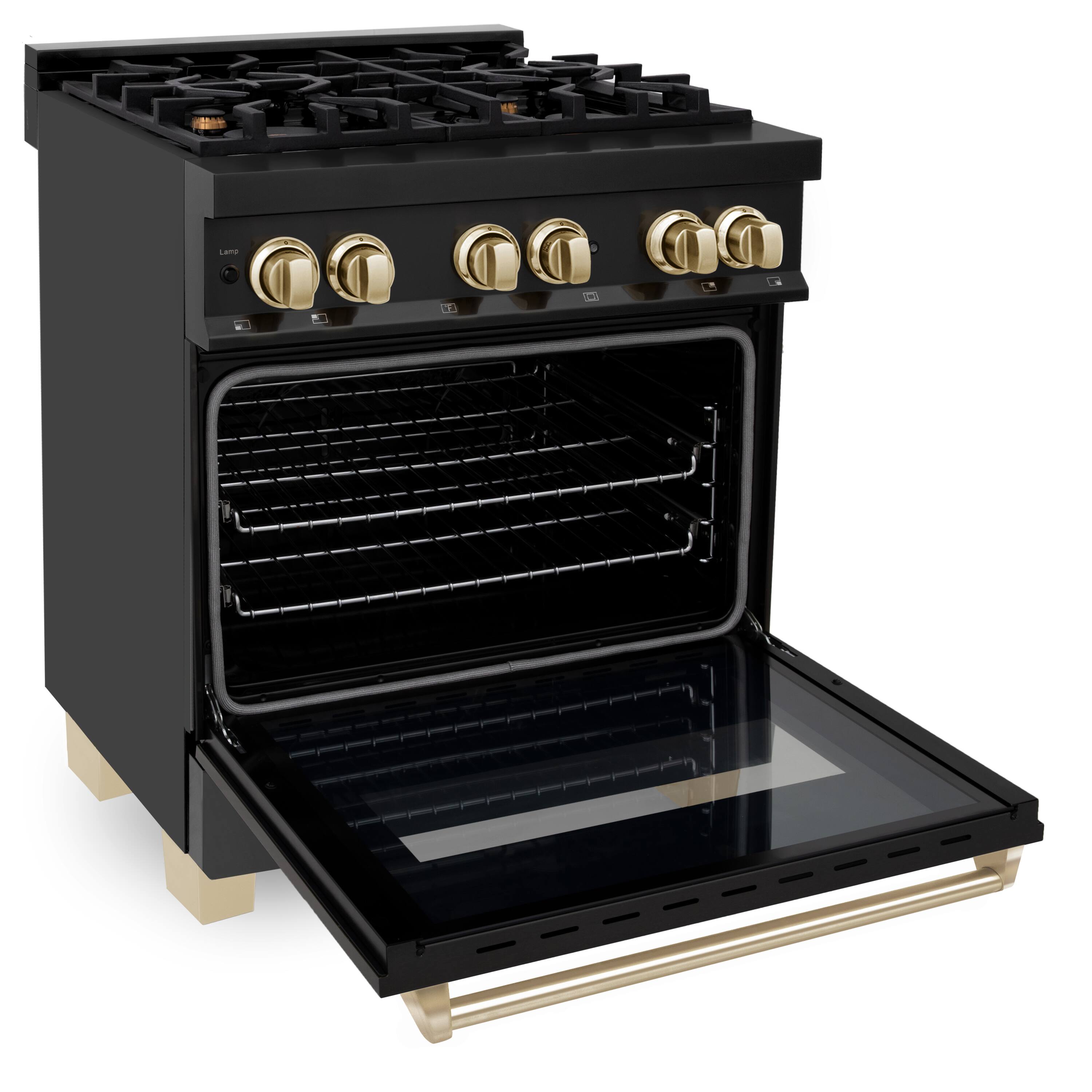 Left. ZLINE - Autograph 30" Legacy Dual Fuel Range in Black Stainless Steel & Gold Accents (RABZ-30-G) - Black.