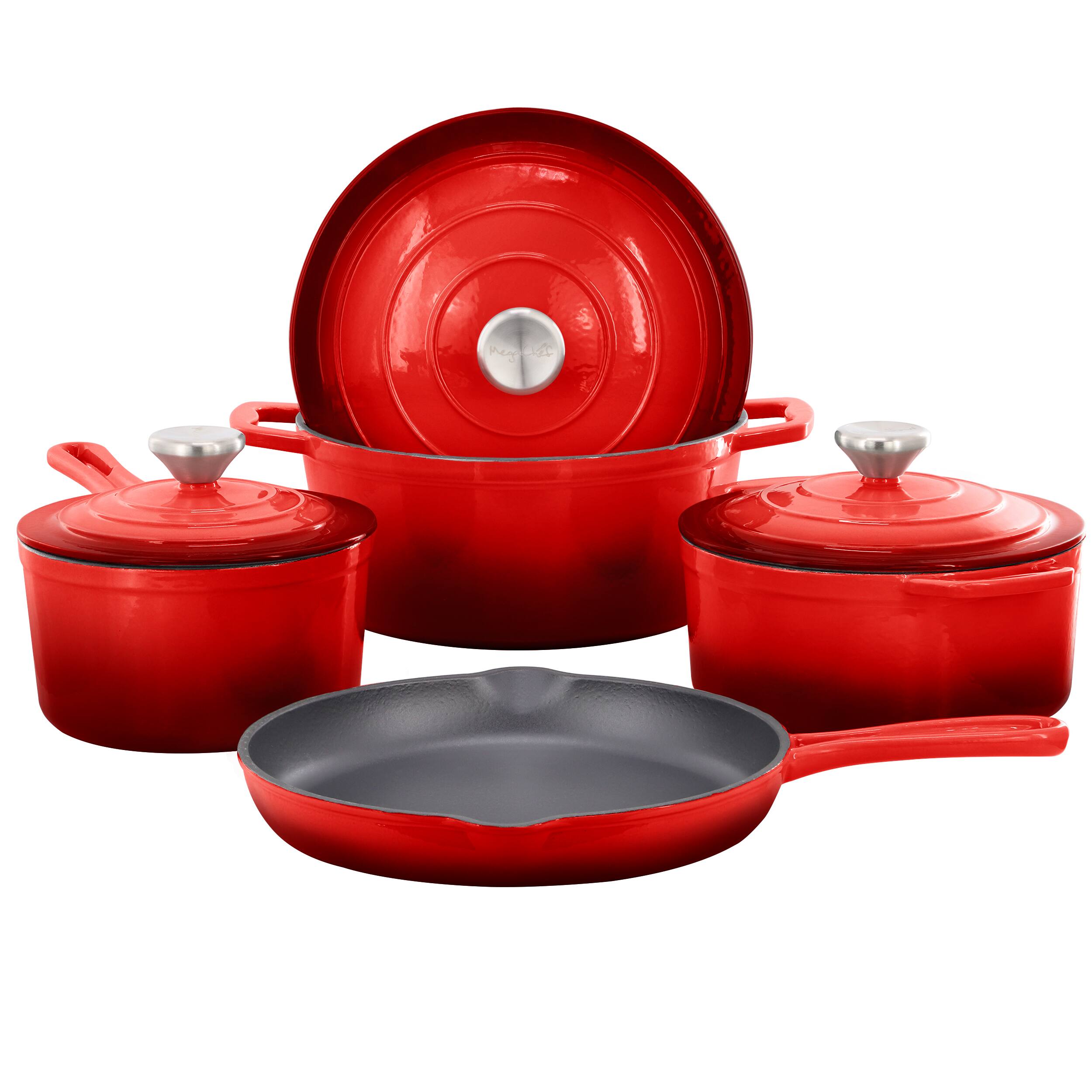 Alt View 7. MegaChef - MegaChef 7 Piece Enameled Cast Iron Cookware Set in Red - Red.