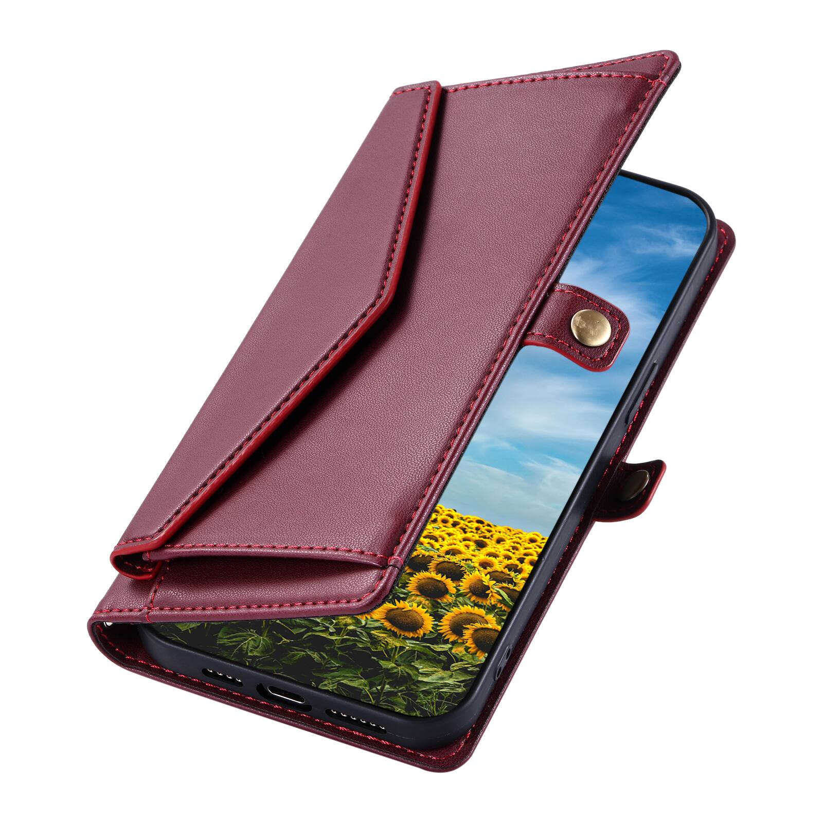 Alt View 3. Dteck - Foilo Wallet Case for Google Pixel 10 /10 Pro,Shockproof Card Holder PU Leather Magnetic Snap Phone Cover with Lanyard - Winered.