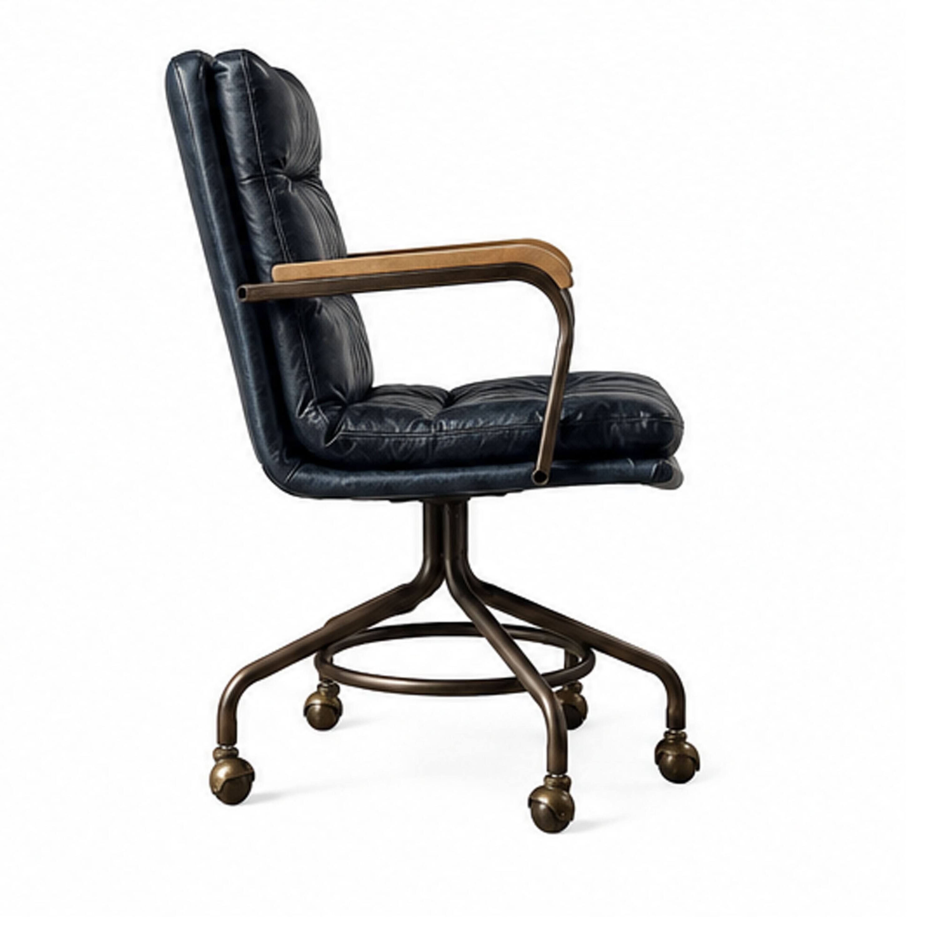 Alt View 2. Manhattan Lane - Metal & Leather Executive Office Chair - Vintage Blue Leather.