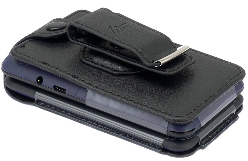 Alt View 8. Nakedcellphone - Vegan Leather Case with Belt Clip for NUU F4L 4G LTE Flip Phone / BLU Tank Flip / Aspera F42 - Black.