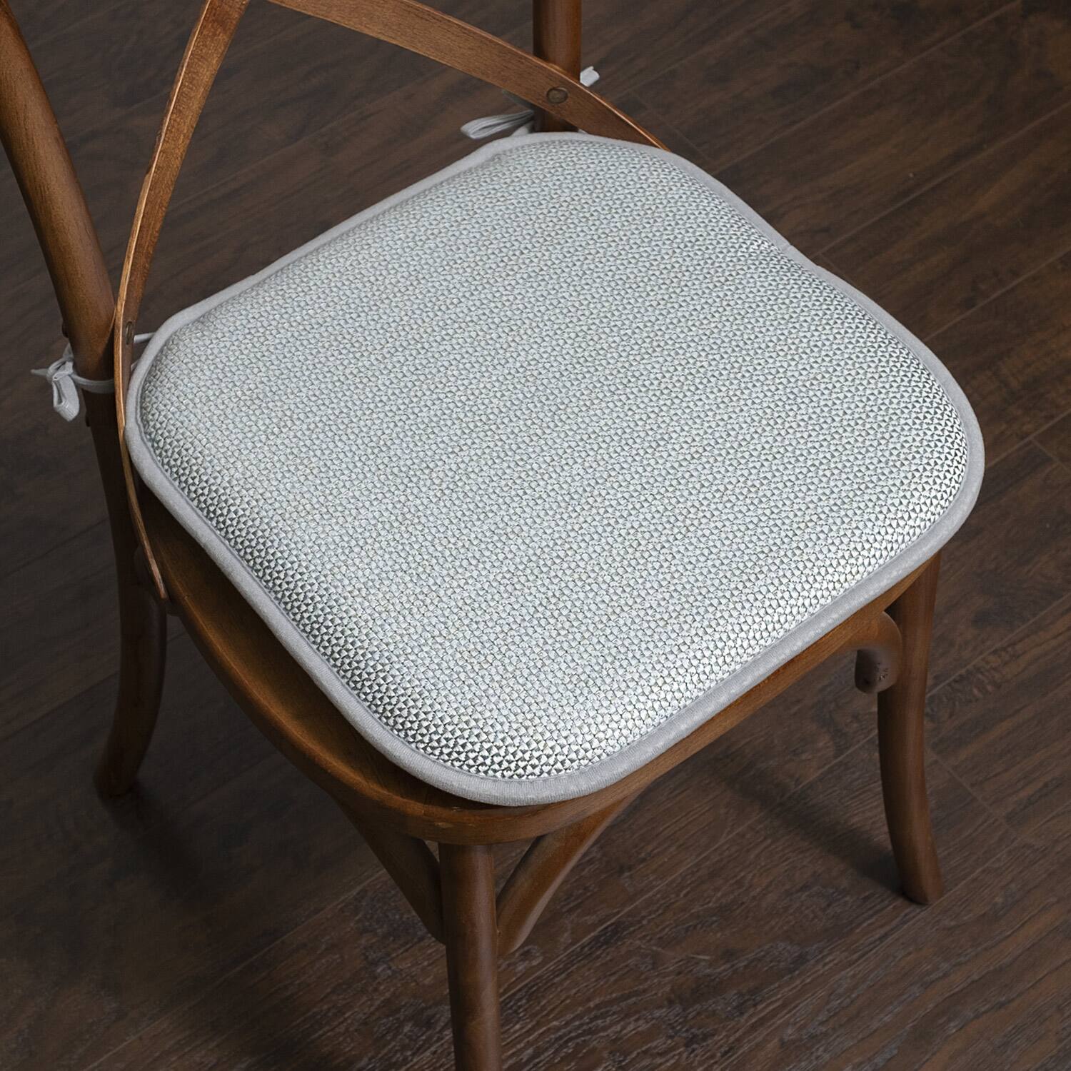 Back. Sweet Home Collection - Cameron Memory Foam No Slip Back 16" x 16" Chair Pad Cushion with Ties, 6-Pack - White/Sage/Blue.