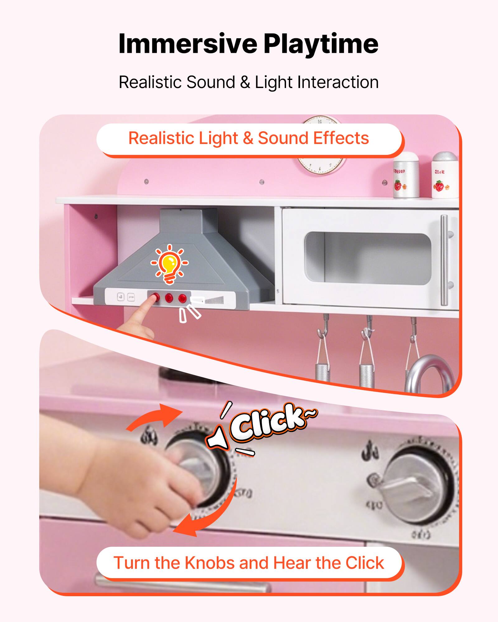 Immersive Playtime  
Realistic Sound & Light Interaction  

Realistic Light & Sound Effects  

Turn the Knobs and Hear the Click