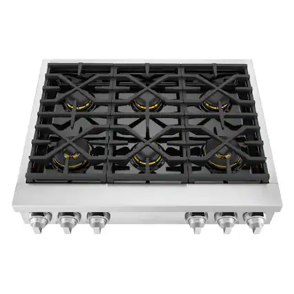 Front. SKS - 36-In Gas Rangetop with 6 Burners - Stainless Steel.