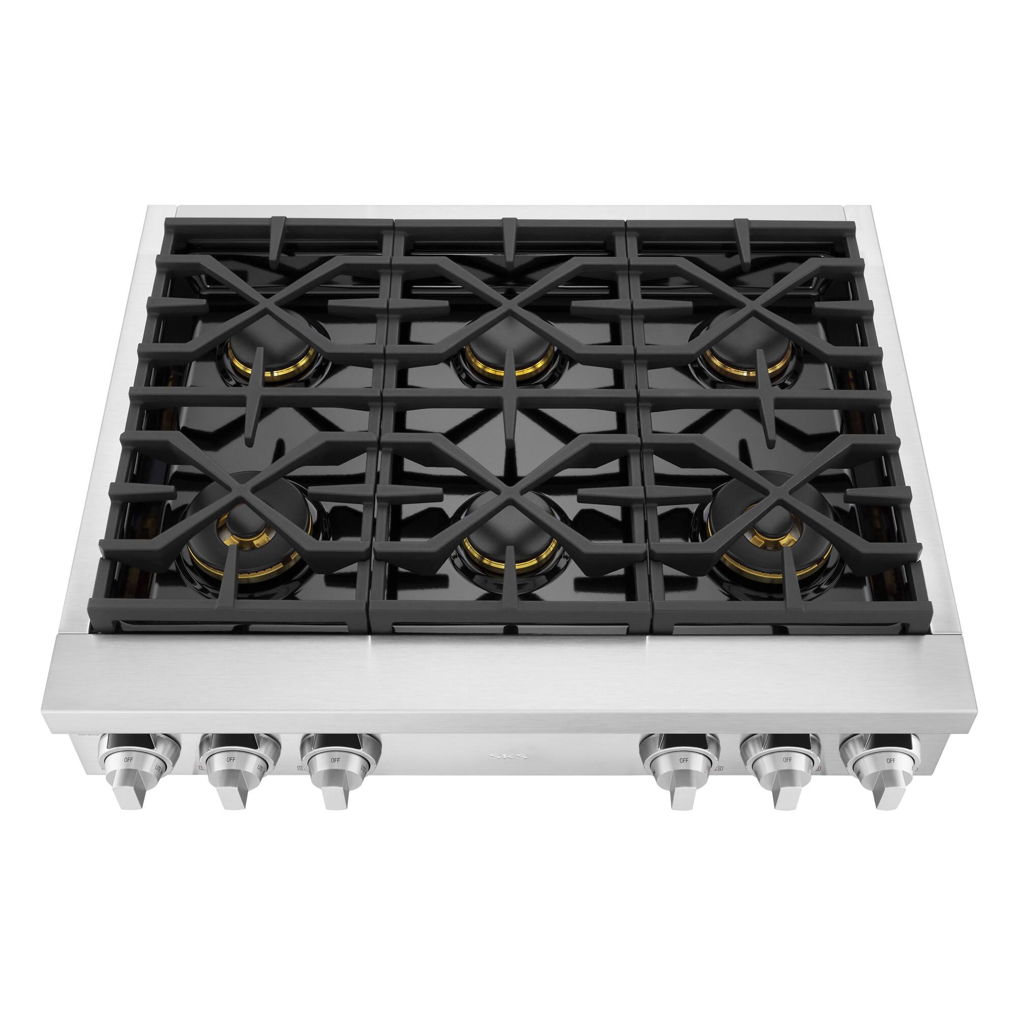 Front. SKS - 36-In Gas Rangetop with 6 Burners - Stainless Steel.