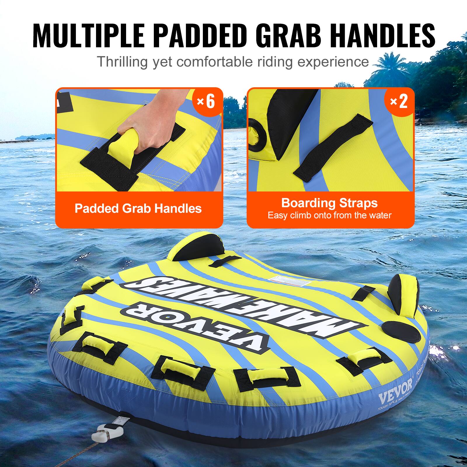 MULTIPLE PADDED GRAB HANDLES Thrilling yet comfortable riding experience x6 x2 Padded Grab Handles Boarding Straps Easy climb onto from the water VEVOR VEVOR