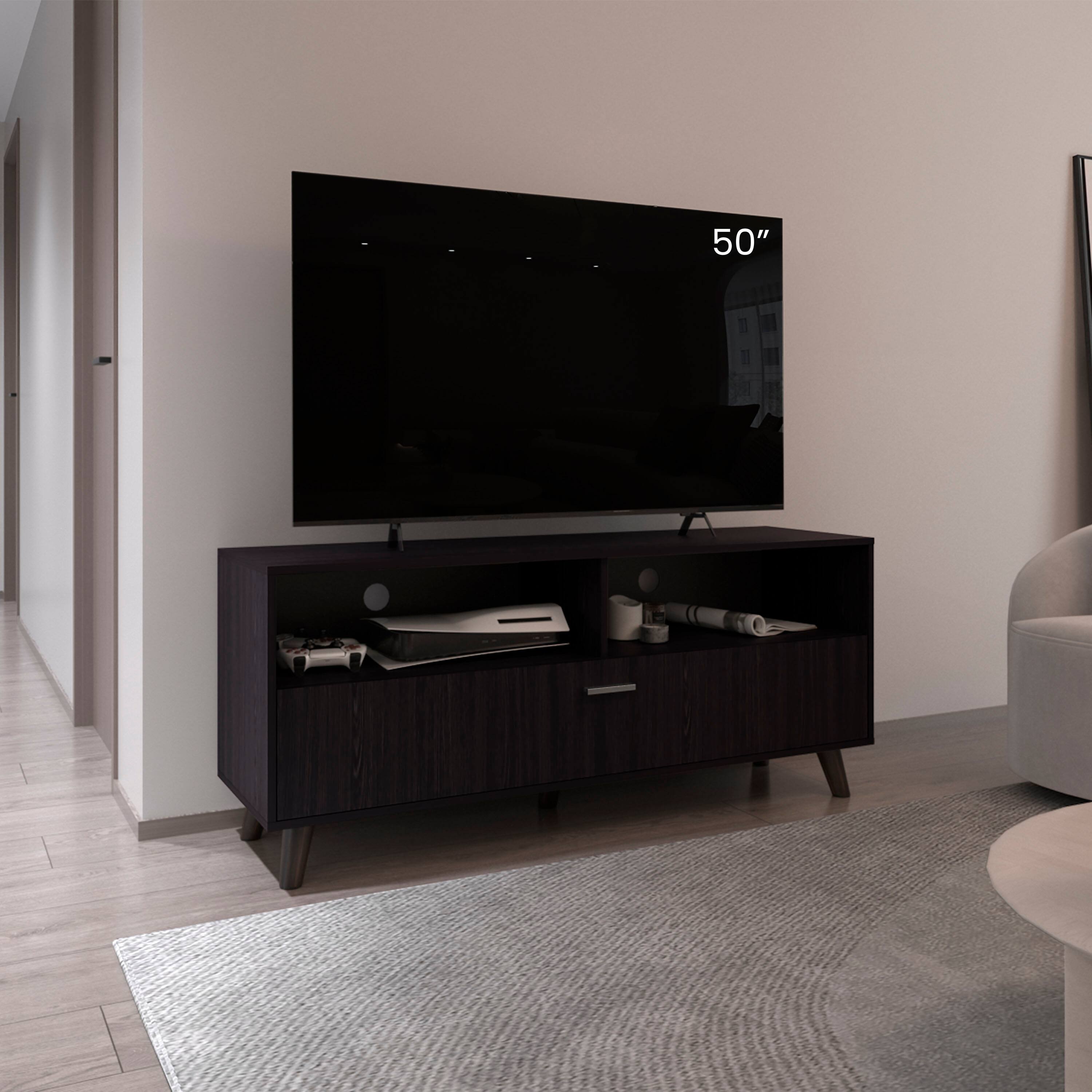 APRILSOUL Patrick Tv Stand 2 Doors Open Storage Shelves Modern