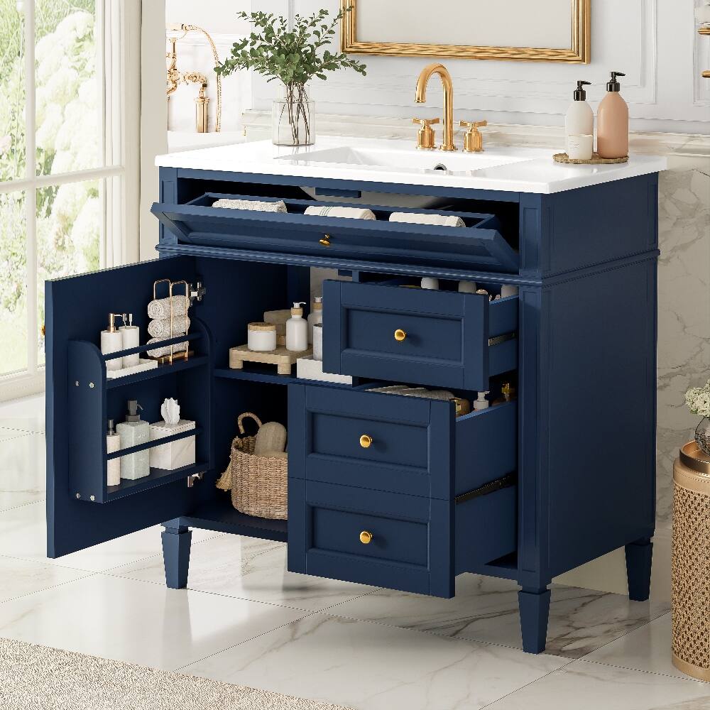Back. Loheer - Loheer 36 inch bathroom vanity with sink Blue Modern Single Sink Cabinet - Blue.