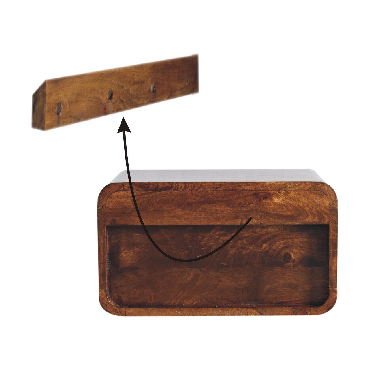 Alt View 5. Artisan Furniture - Artisan Furniture Solid Wood Large Chestnut Curve Floating Bedside, 1 Drawer, 1 Open Slot, Dark Brown - Chestnut.
