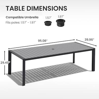 TABLE DIMENSIONS

Compatible Umbrella
Fits poles: 1.57" - 1.97"

95.08"
39.96"
29.45"